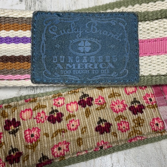 LUCKY BRAND BELT PLAID FLORAL STRIPE TAN PINK FABRIC WOVEN 41”TOTAL LENG… - Picture 7 of 7
